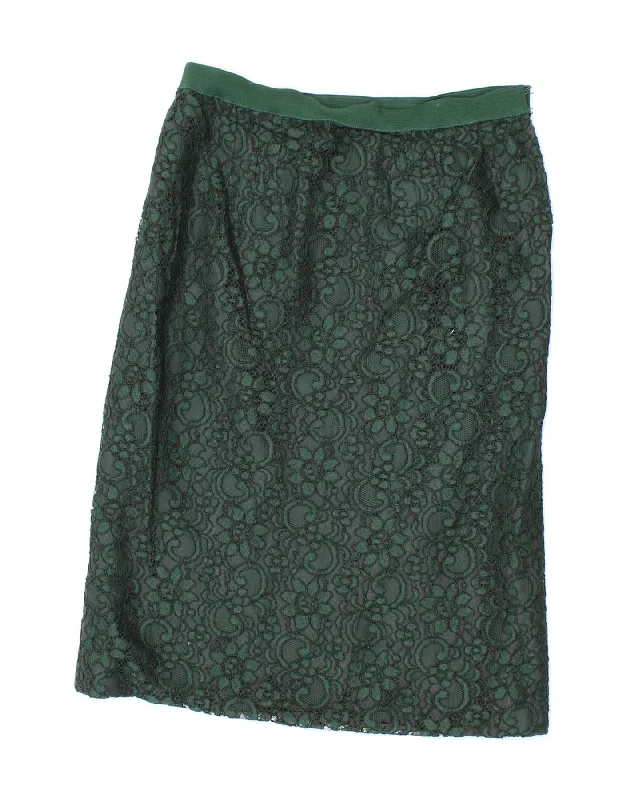 VINTAGE Womens Straight Skirt W30 Medium  Green Floral wool skirt sturdy