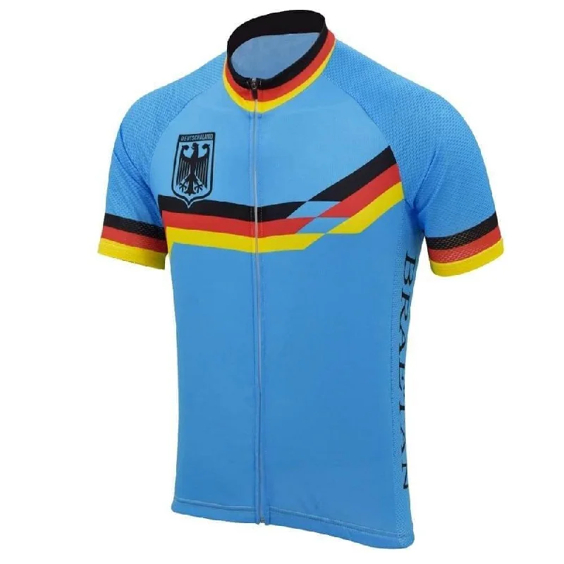 Retro Blue Germany Deutschland Cycling Jersey Boat Neck Jersey Shirt