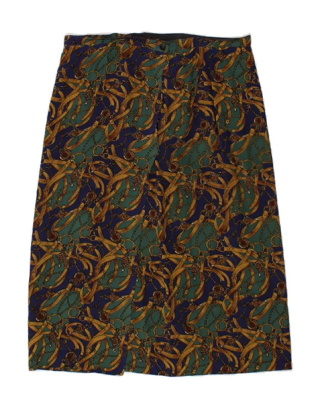 VINTAGE Womens Abstract Pattern Wrap Skirt W32 Large Navy Blue relaxed fit skirt