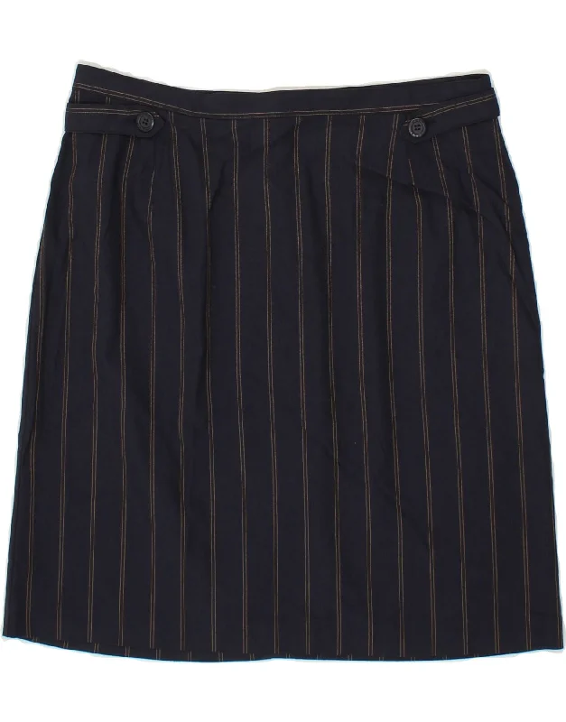 DREAM Womens Straight Skirt UK 14 Medium W30 Navy Blue Striped Viscose denim skirt fashionable