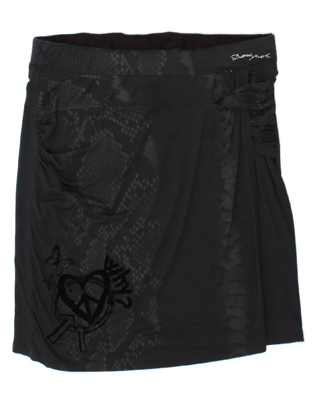 DESIGUAL Womens Graphic Straight Skirt XL W36  Black casual skirt length