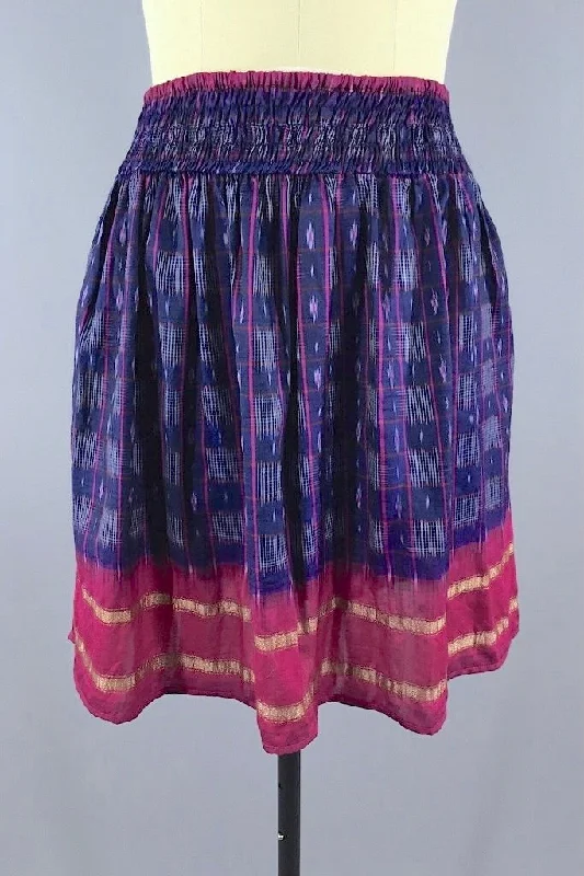 Blue & Pink Indian Silk Sari Skirt silk skirt smooth