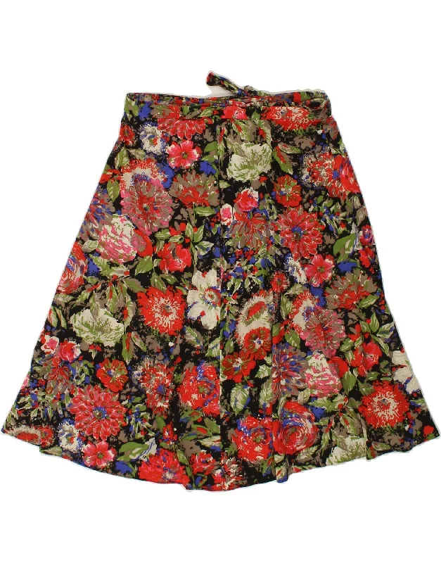 VINTAGE Womens A-Line Skirt W32 Large Multicoloured Floral linen skirt airy