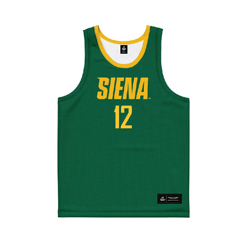 Siena - NCAA Women's Basketball : Alden Yergey - Green Basketball Jersey Cream Jersey Tee