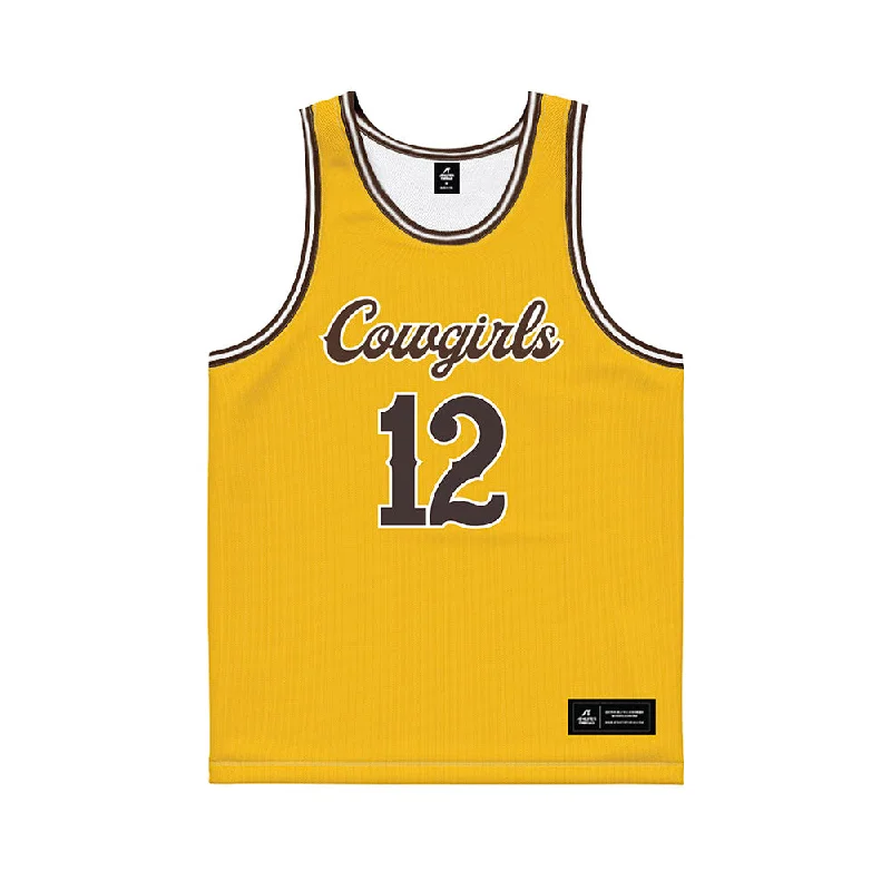 Wyoming - NCAA Women's Basketball : Malene Pedersen - Gold Basketball Jersey Elegant Jersey Shirt