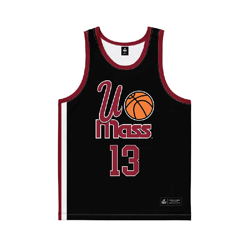 UMass - NCAA Women's Basketball : Kasey Bretones - Black Basketball Jersey Textured Jersey Blouse