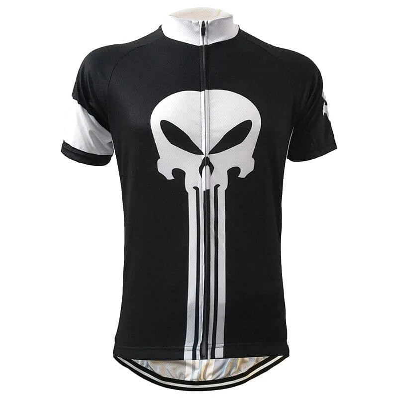 Punisher Theme Skull Cycling Jersey V Neck Jersey Blouse