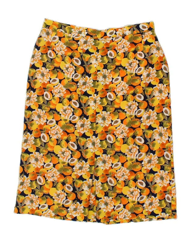 VINTAGE Womens Straight Skirt W32 Large Yellow Floral lightweight skirt design