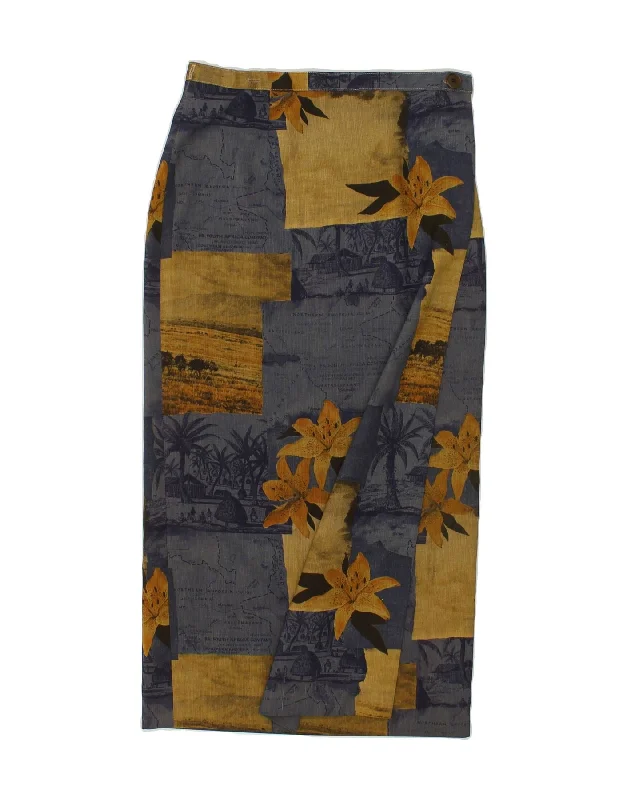 VINTAGE Womens Maxi Skirt W30 Medium Navy Blue Floral leather skirt durable