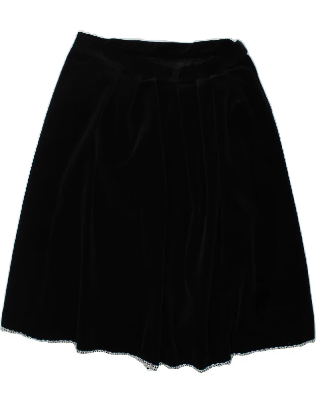 VINTAGE Womens Velvet Pleated A-Line Skirt W30 Medium Black breathable skirt fabric