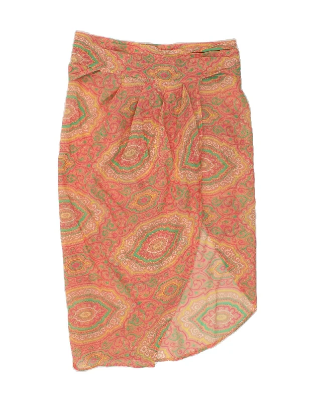 VINTAGE Womens Wrap Skirt UK 12 Medium W32  Orange Paisley Polyester wool skirt thick