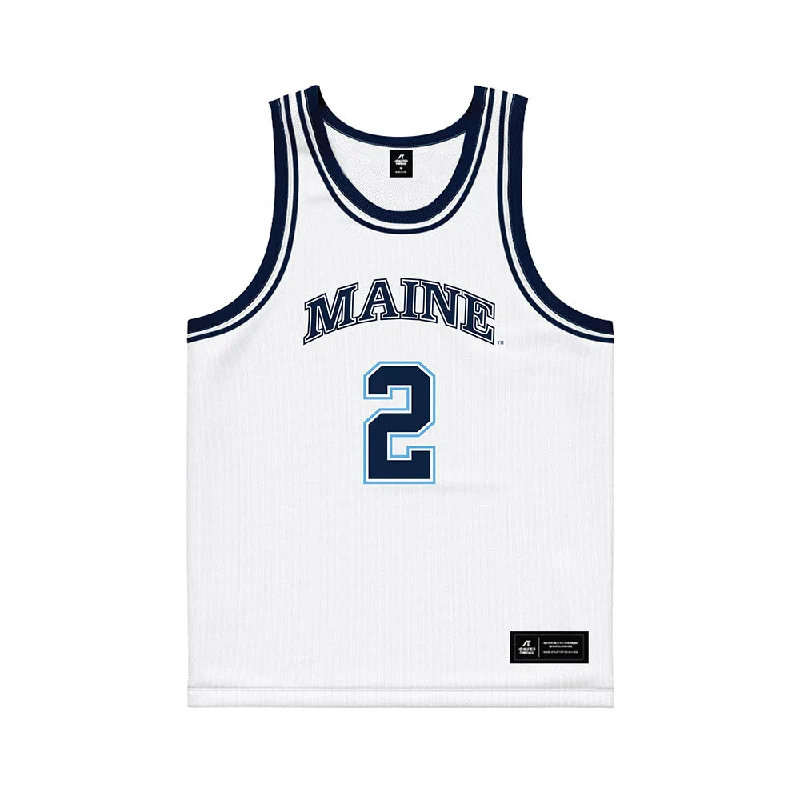 Maine - NCAA Women's Basketball : Emmie Streams - White Basketball Jersey Linen Jersey Top