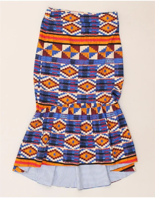 VINTAGE Womens Trumpet Skirt EU 40 Medium W33  Blue Geometric Aztec lace skirt elegant