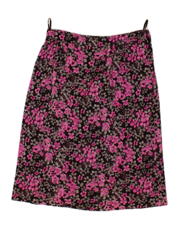 VINTAGE Womens Midi Skirt W28 Medium Pink Floral a-line skirt cut