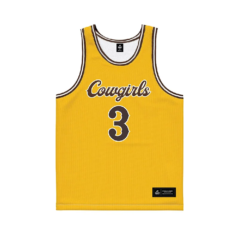 Wyoming - NCAA Women's Basketball : Payton Muma - Gold Basketball Jersey Travel Jersey Tee