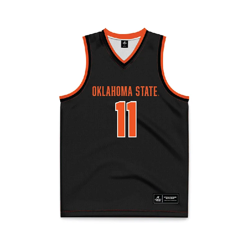 Oklahoma State - NCAA Women's Basketball : Rylee Langerman - Black Basketball Jersey Ribbed Jersey Tee