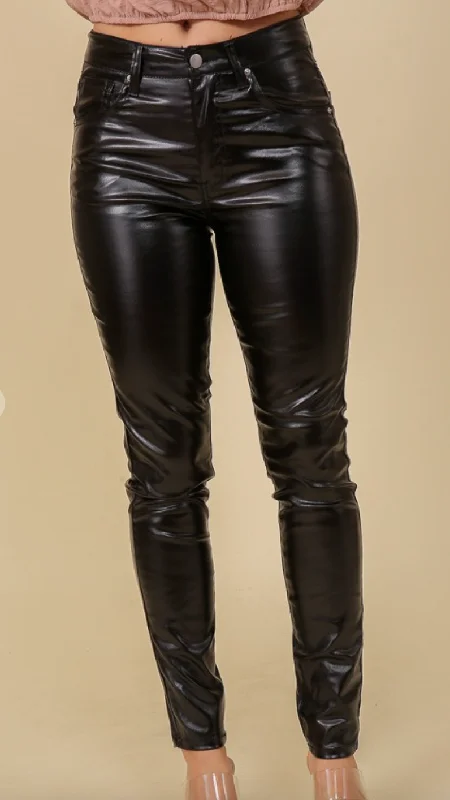 Black Shinny Faux Leather Skinny Pants