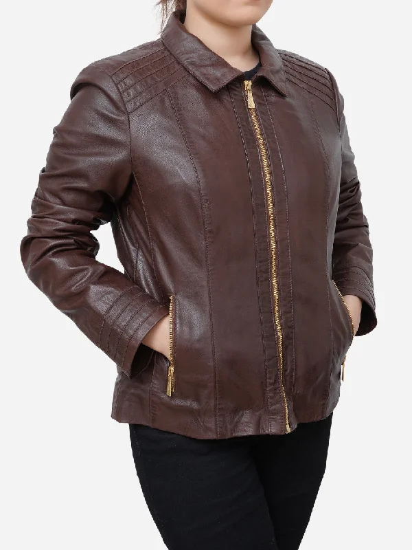 Daisy Casual Brown Genuine Leather Jacket