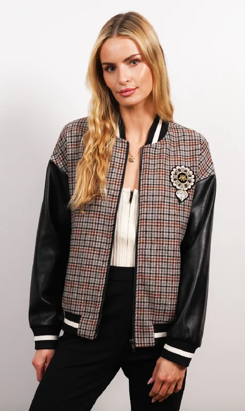 Dallas Vegan Patch Bomber - Houndstooth