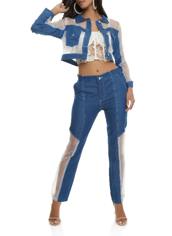 Organza Chambray Trim Cropped Shacket