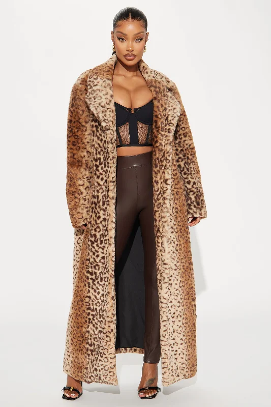 Frida Leopard Faux Fur Coat - Brown/combo