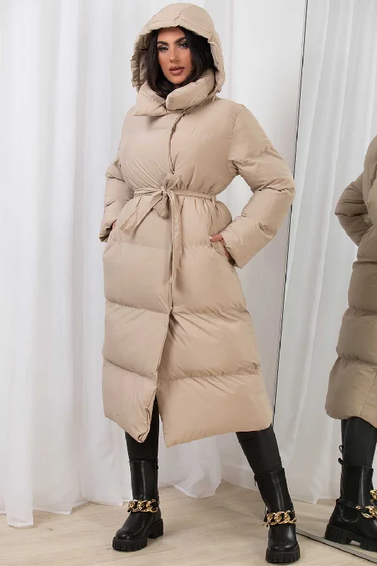 Long Duvet Coat With Hood Beige