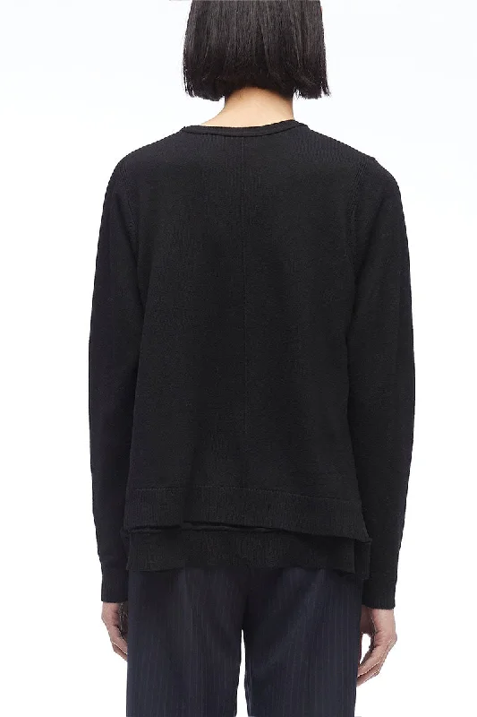 Merino Knit Chiffon Crewneck Pullover