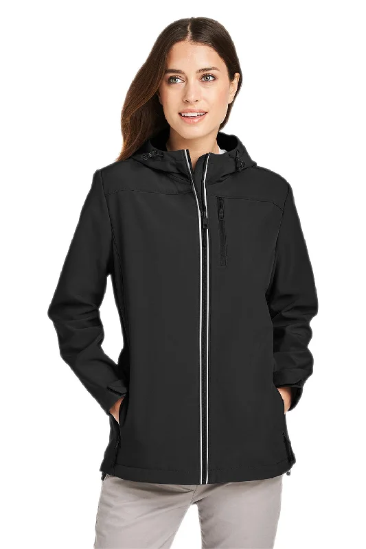 Nautica Womens Wavestorm Wind & Water Resistant Full Zip Hooded Jacket - Black