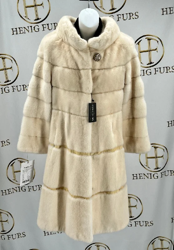 Pearl Mink Fur Coat with Leather Inserts