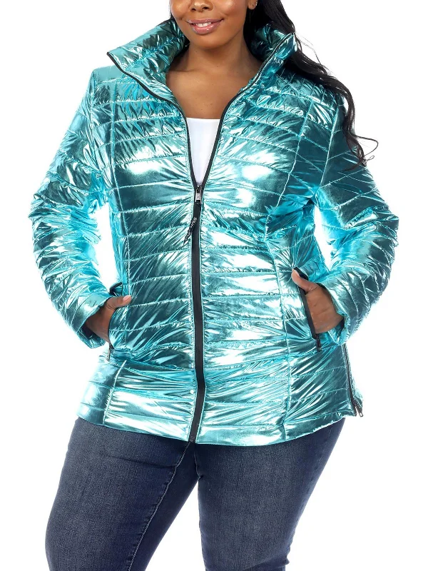 Plus Womens Metallic Warm Puffer Jacket