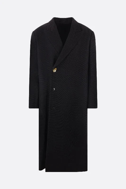 double-breasted stretch linen and cotton oversized coat