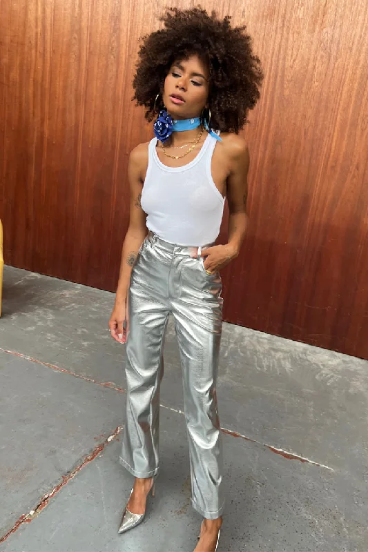 Silver Vegan Leather Trouser