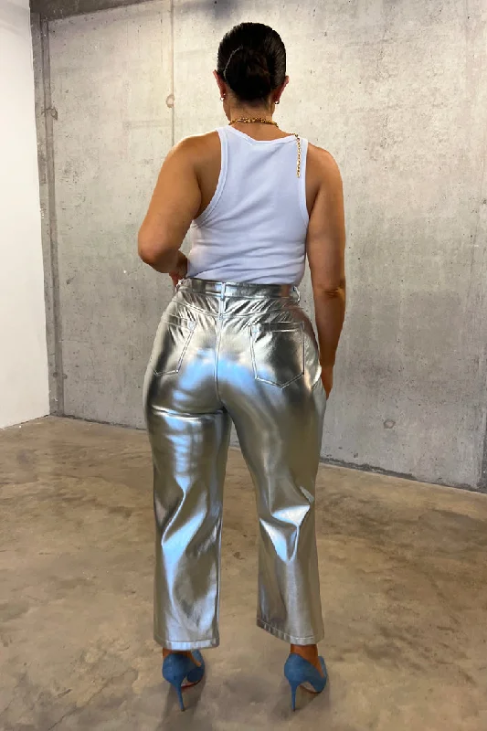 Silver Vegan Leather Trouser