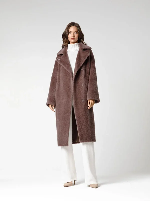 Coat in smooth eco-fur with turn-down collar