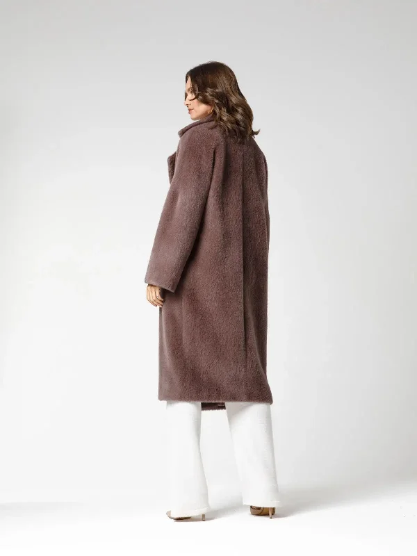 Coat in smooth eco-fur with turn-down collar