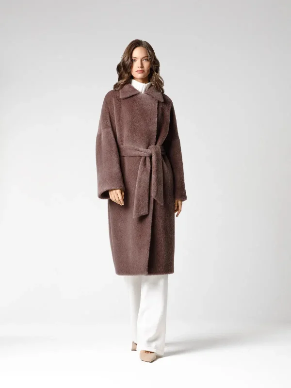 Coat in smooth eco-fur with turn-down collar