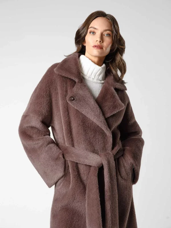 Coat in smooth eco-fur with turn-down collar