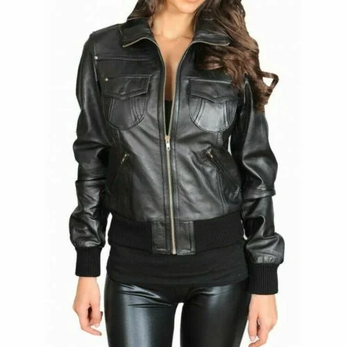 Women's Black Slim Fit Biker Lambskin Leather Jacket