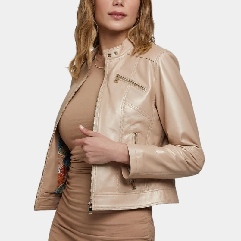 Womens Glamorous Light Brown Leather Jacket