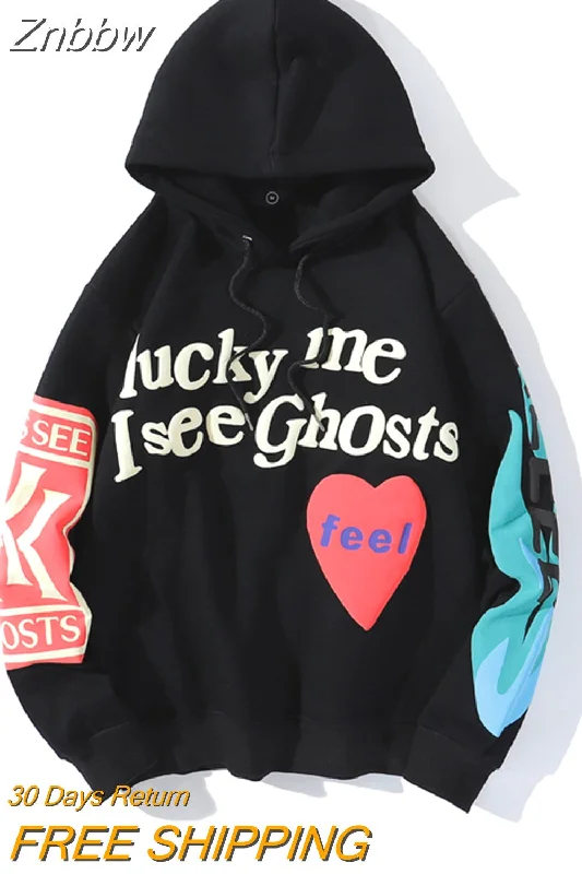 Znbbw Kanye West Punk Hoodie Lucky Me I See Ghosts Hoodie Mens Hooded Sweatshirt Fleece Pullover Streetwear Unisex Couples Clothe