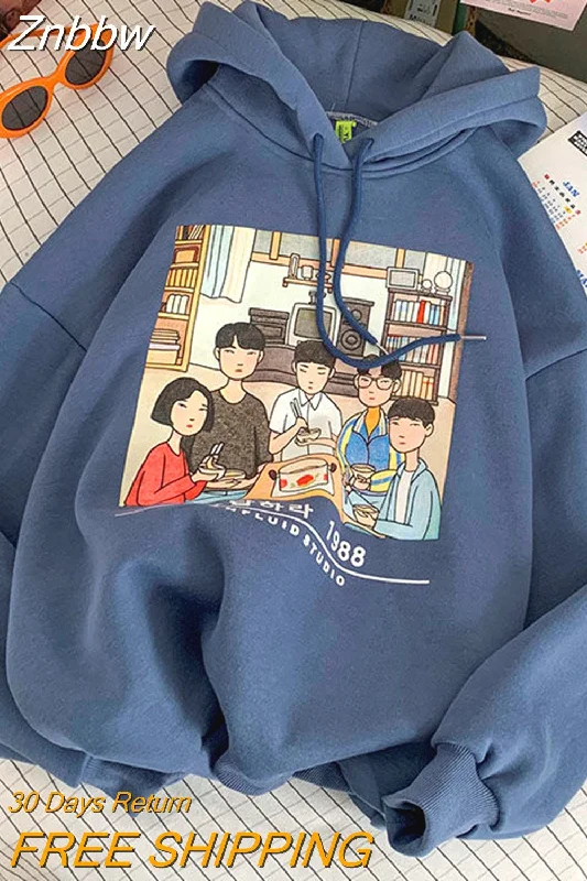 Znbbw print hoodie women autumn and winter Korean cartoon print ins trend couple sweatshirt casual street wild oversized hoodies