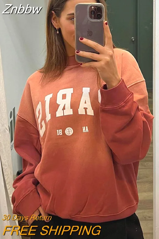 Znbbw Sweatshirts for Women Fashion Letter Print Pullovers Vintage Female Loose Sweatshirt Hoodies 2023 Autumn Winter Clothes