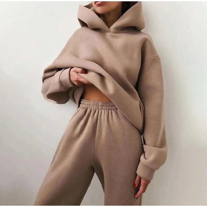 Znbbw Women's Tracksuit Casual Solid Long Sleeve Hooded Sport Suits Autumn Warm Hoodie Sweatshirts and Long Pant Fleece Two Piece Sets