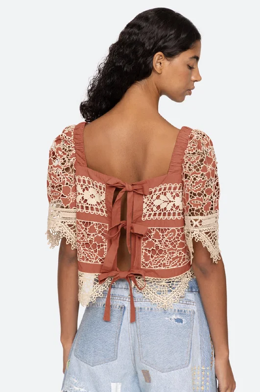 Joah Embroidery Tie Back Top Brick