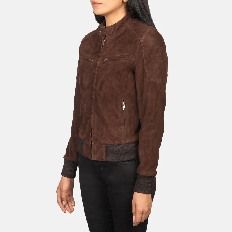 Zenna Mocha Suede Bomber Jacket