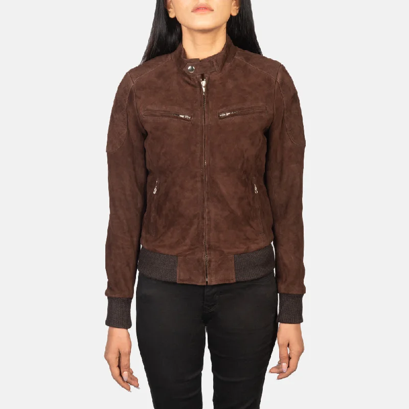 Zenna Mocha Suede Bomber Jacket